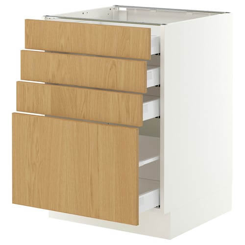 SEKTION / MAXIMERA Gabinete bajo+4 cajones, blanco/Sinarp chapa de roble, 24x24x30 "