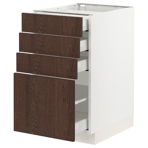 SEKTION / MAXIMERA Gabinete bajo+4 cajones, blanco/Sinarp marrón, 18x24x30 "