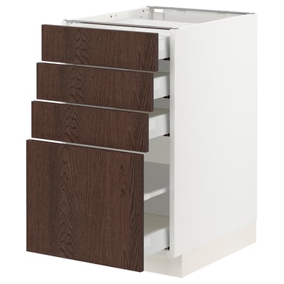 SEKTION / MAXIMERA Gabinete bajo+4 cajones, blanco/Sinarp marrón, 18x24x30 "