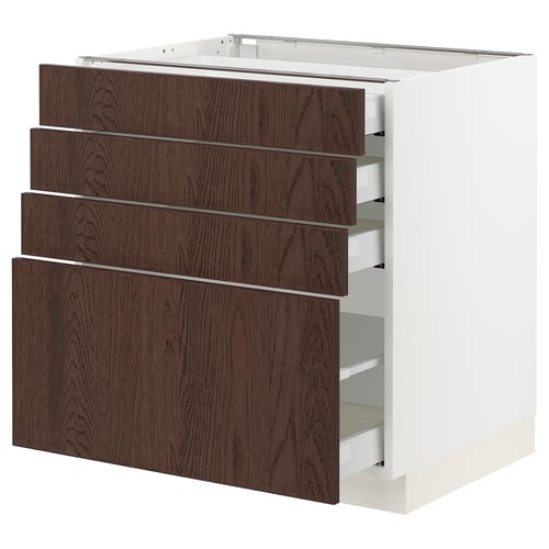 SEKTION / MAXIMERA Gabinete bajo+4 cajones, blanco/Sinarp marrón, 30x24x30 "