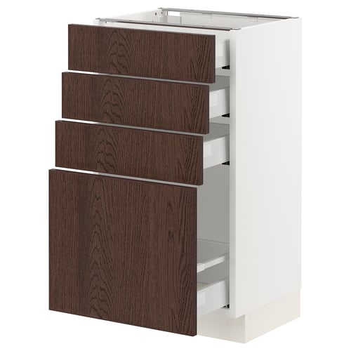 SEKTION / MAXIMERA Gabinete bajo+4 cajones, blanco/Sinarp marrón, 18x15x30 "