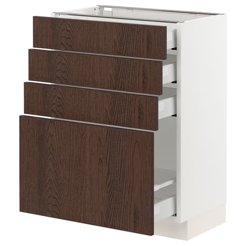 SEKTION / MAXIMERA Gabinete bajo+4 cajones, blanco/Sinarp marrón, 24x15x30 "