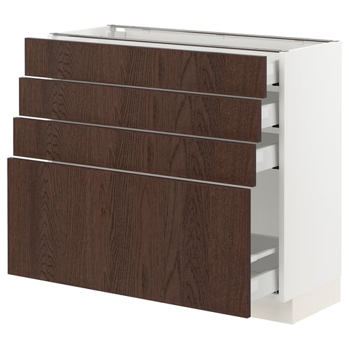 SEKTION / MAXIMERA Gabinete bajo+4 cajones, blanco/Sinarp marrón, 36x15x30 "