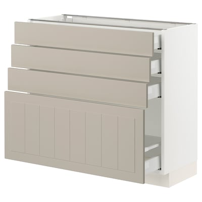 SEKTION / MAXIMERA Gabinete bajo+4 cajones, blanco/Stensund beige, 36x15x30 "