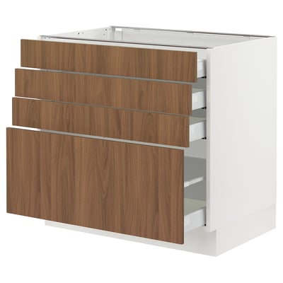 SEKTION / MAXIMERA Gabinete bajo+4 cajones, blanco/Tistorp efecto nogal marrón, 36x24x30 "