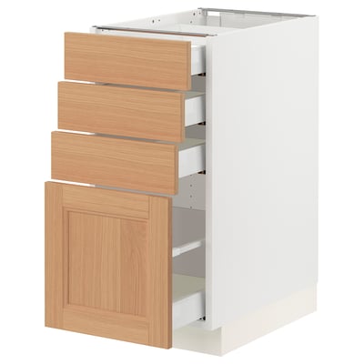 SEKTION / MAXIMERA Gabinete bajo+4 cajones, blanco/Vedhamn roble, 15x24x30 "