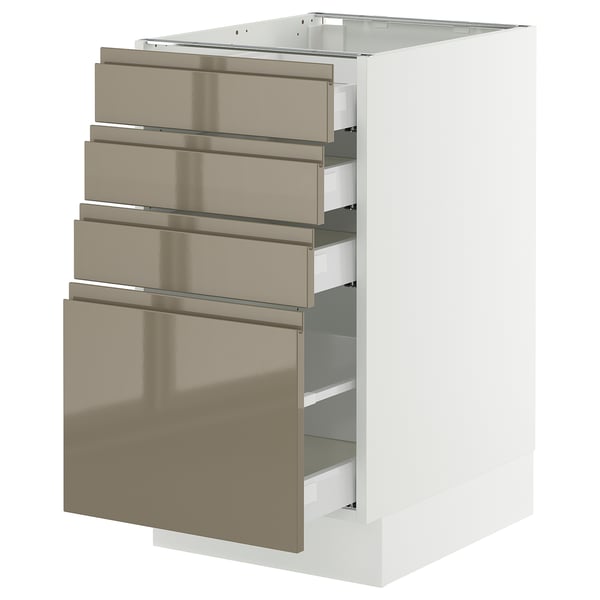 SEKTION / MAXIMERA Gabinete bajo+4 cajones, blanco/Voxtorp marrón grisáceo oscuro alto brillo, 18x24x30 "