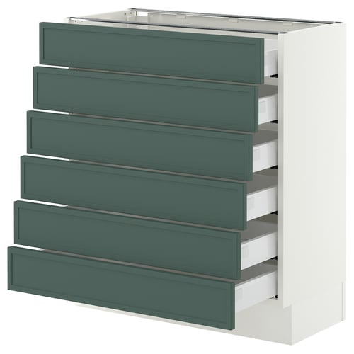 SEKTION / MAXIMERA Gabinete bajo+6 frentes/6 cajones, blanco/Aspudden gris verdoso oscuro, 30x15x30 "