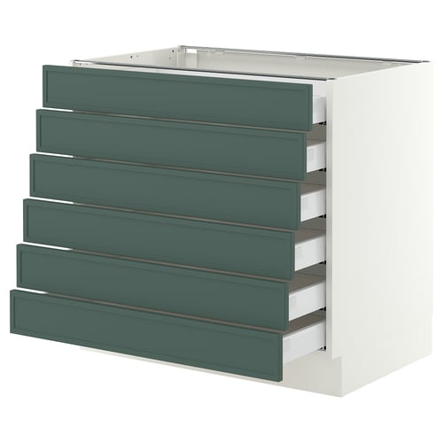 SEKTION / MAXIMERA Gabinete bajo+6 frentes/6 cajones, blanco/Aspudden gris verdoso oscuro, 36x24x30 "