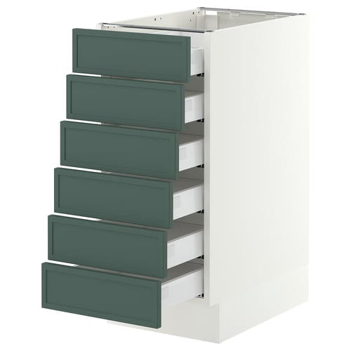 SEKTION / MAXIMERA Gabinete bajo+6 frentes/6 cajones, blanco/Aspudden gris verdoso oscuro, 15x24x30 "