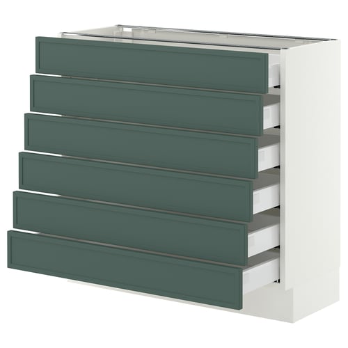 SEKTION / MAXIMERA Gabinete bajo+6 frentes/6 cajones, blanco/Aspudden gris verdoso oscuro, 36x15x30 "
