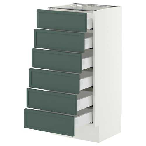 SEKTION / MAXIMERA Gabinete bajo+6 frentes/6 cajones, blanco/Aspudden gris verdoso oscuro, 15x15x30 "