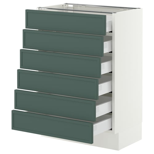 SEKTION / MAXIMERA Gabinete bajo+6 frentes/6 cajones, blanco/Aspudden gris verdoso oscuro, 24x15x30 "