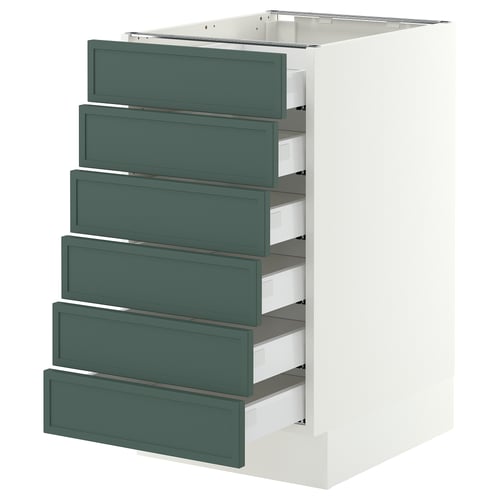 SEKTION / MAXIMERA Gabinete bajo+6 frentes/6 cajones, blanco/Aspudden gris verdoso oscuro, 18x24x30 "