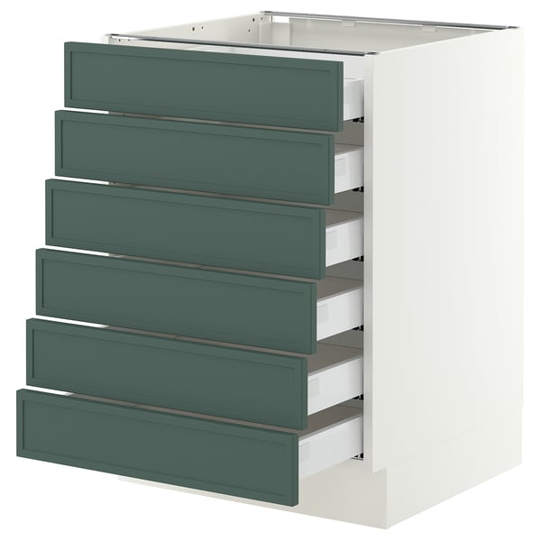 SEKTION / MAXIMERA Gabinete bajo+6 frentes/6 cajones, blanco/Aspudden gris verdoso oscuro, 24x24x30 "