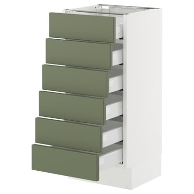 SEKTION / MAXIMERA Gabinete bajo+6 frentes/6 cajones, blanco/Axstad gris-verde, 15x15x30 "
