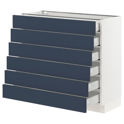 SEKTION / MAXIMERA Gabinete bajo+6 frentes/6 cajones, blanco Axstad/mate azul, 36x15x30 "