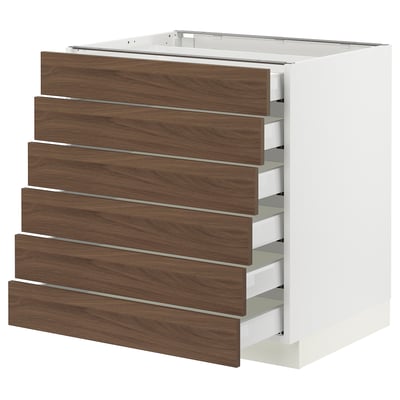SEKTION / MAXIMERA Gabinete bajo+6 frentes/6 cajones, blanco Enköping/marrón efecto de nogal, 30x24x30 "