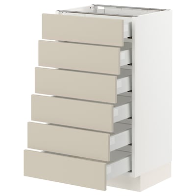 SEKTION / MAXIMERA Gabinete bajo+6 frentes/6 cajones, blanco/Havstorp beige, 18x15x30 "
