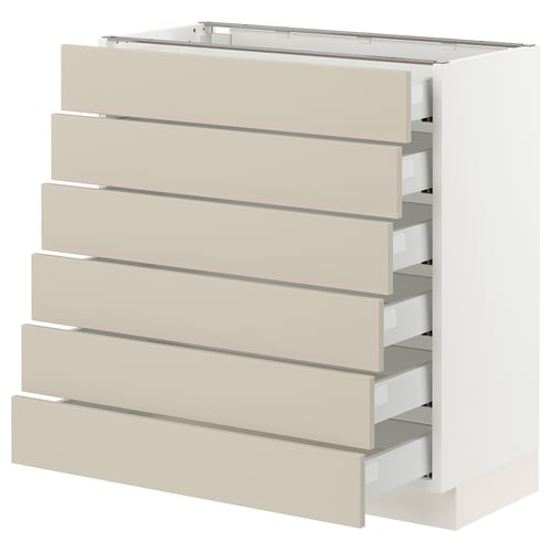 SEKTION / MAXIMERA Gabinete bajo+6 frentes/6 cajones, blanco/Havstorp beige, 30x15x30 "