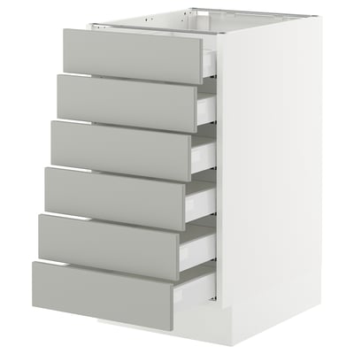 SEKTION / MAXIMERA Gabinete bajo+6 frentes/6 cajones, blanco/Havstorp gris claro, 18x24x30 "