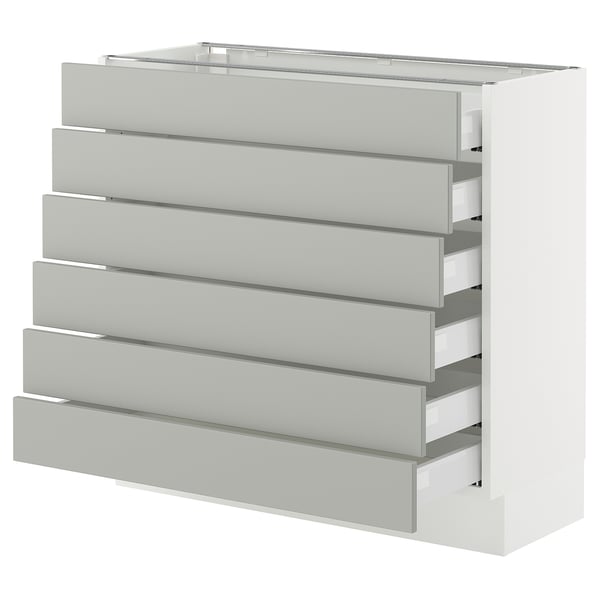 SEKTION / MAXIMERA Gabinete bajo+6 frentes/6 cajones, blanco/Havstorp gris claro, 36x15x30 "