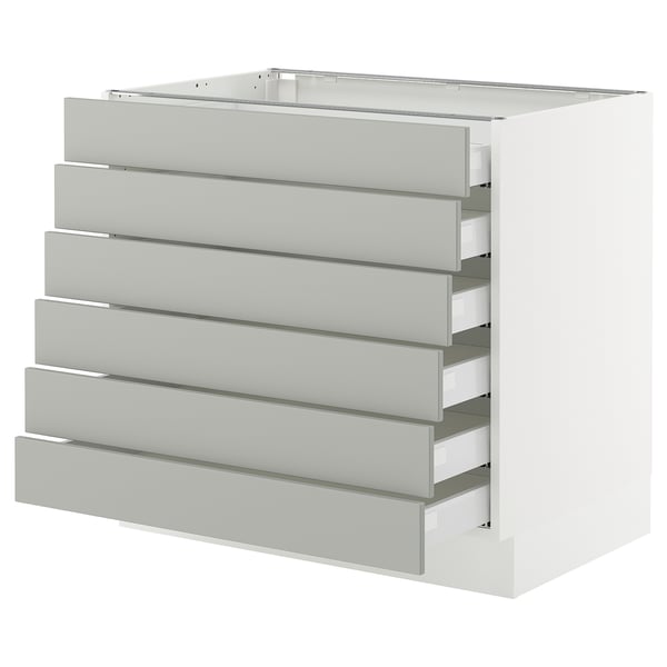 SEKTION / MAXIMERA Gabinete bajo+6 frentes/6 cajones, blanco/Havstorp gris claro, 36x24x30 "
