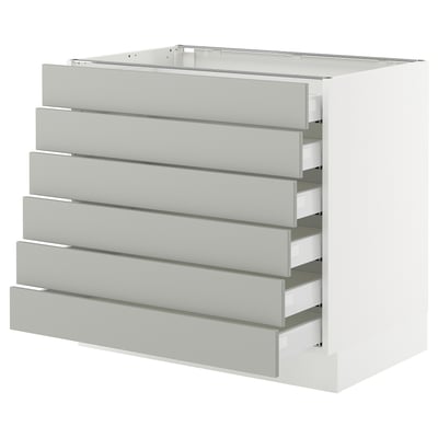 SEKTION / MAXIMERA Gabinete bajo+6 frentes/6 cajones, blanco/Havstorp gris claro, 36x24x30 "
