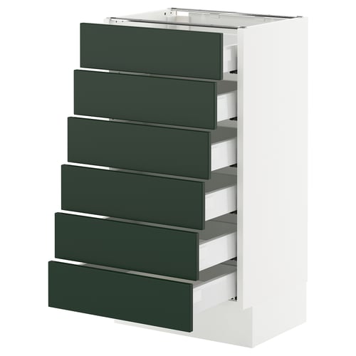 SEKTION / MAXIMERA Gabinete bajo+6 frentes/6 cajones, blanco/Havstorp verde oscuro, 18x15x30 "