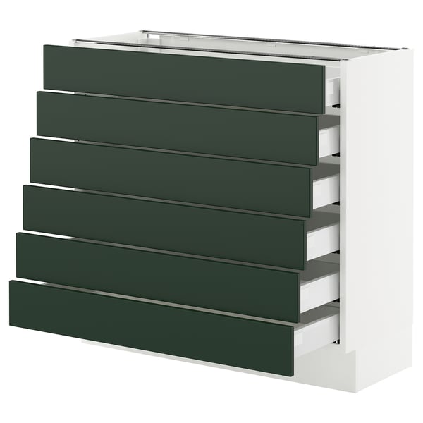 SEKTION / MAXIMERA Gabinete bajo+6 frentes/6 cajones, blanco/Havstorp verde oscuro, 36x15x30 "
