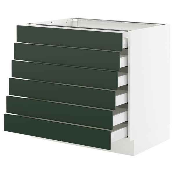 SEKTION / MAXIMERA Gabinete bajo+6 frentes/6 cajones, blanco/Havstorp verde oscuro, 36x24x30 "
