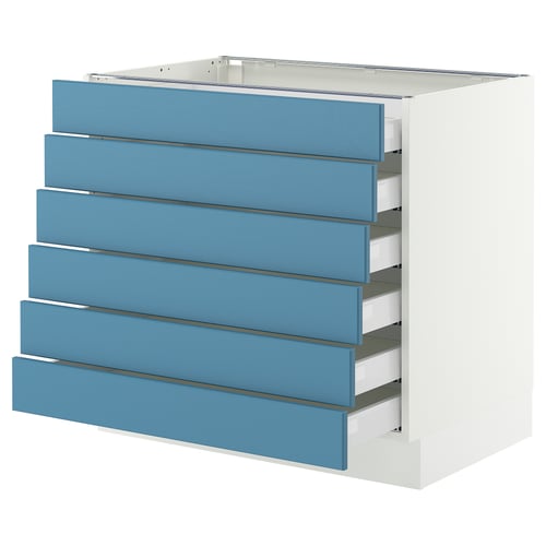 SEKTION / MAXIMERA Gabinete bajo+6 frentes/6 cajones, blanco/Lerhyttan azul, 36x24x30 "