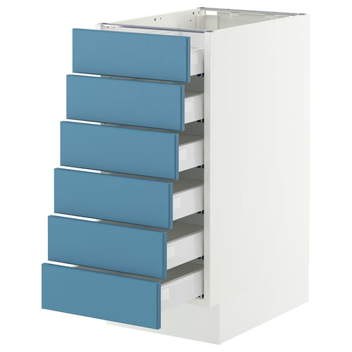 SEKTION / MAXIMERA Gabinete bajo+6 frentes/6 cajones, blanco/Lerhyttan azul, 15x24x30 "