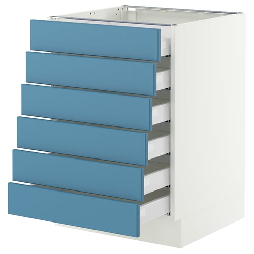 SEKTION / MAXIMERA Gabinete bajo+6 frentes/6 cajones, blanco/Lerhyttan azul, 24x24x30 "