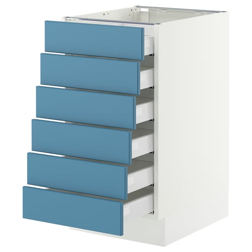 SEKTION / MAXIMERA Gabinete bajo+6 frentes/6 cajones, blanco/Lerhyttan azul, 18x24x30 "