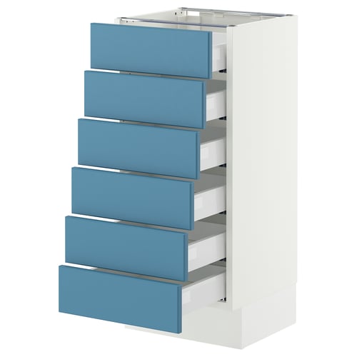 SEKTION / MAXIMERA Gabinete bajo+6 frentes/6 cajones, blanco/Lerhyttan azul, 15x15x30 "