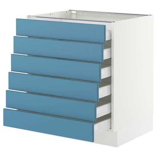 SEKTION / MAXIMERA Gabinete bajo+6 frentes/6 cajones, blanco/Lerhyttan azul, 30x24x30 "