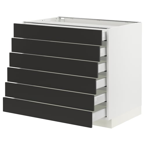 SEKTION / MAXIMERA Gabinete bajo+6 frentes/6 cajones, blanco/Nickebo antracita mate, 36x24x30 "