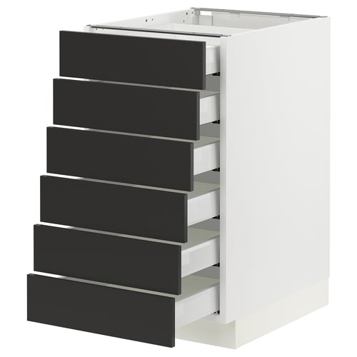 SEKTION / MAXIMERA Gabinete bajo+6 frentes/6 cajones, blanco/Nickebo antracita mate, 18x24x30 "