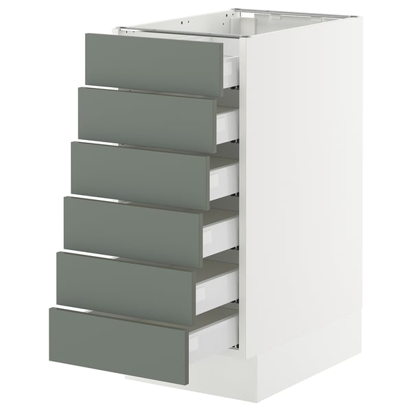 SEKTION / MAXIMERA Gabinete bajo+6 frentes/6 cajones, blanco/Nickebo verde grisáceo mate, 15x24x30 "