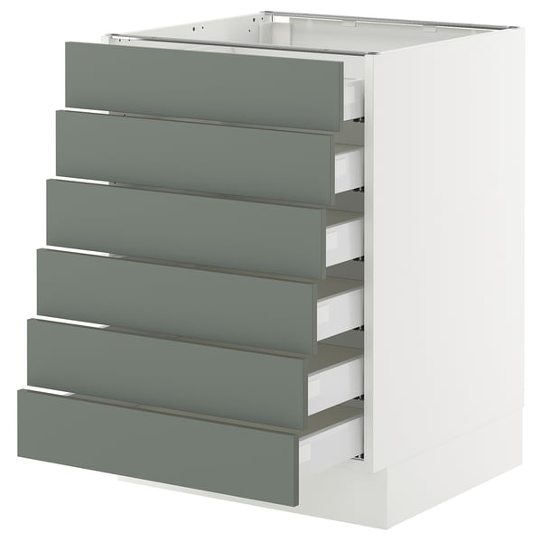 SEKTION / MAXIMERA Gabinete bajo+6 frentes/6 cajones, blanco/Nickebo verde grisáceo mate, 24x24x30 "