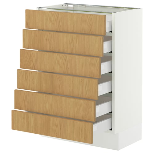 SEKTION / MAXIMERA Gabinete bajo+6 frentes/6 cajones, blanco/Sinarp chapa de roble, 24x15x30 "