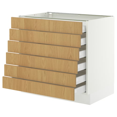 SEKTION / MAXIMERA Gabinete bajo+6 frentes/6 cajones, blanco/Sinarp chapa de roble, 36x24x30 "