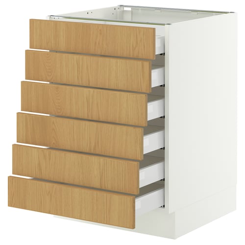 SEKTION / MAXIMERA Gabinete bajo+6 frentes/6 cajones, blanco/Sinarp chapa de roble, 24x24x30 "