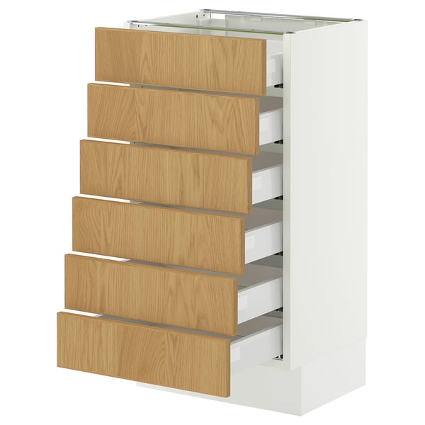 SEKTION / MAXIMERA Gabinete bajo+6 frentes/6 cajones, blanco/Sinarp chapa de roble, 18x15x30 "