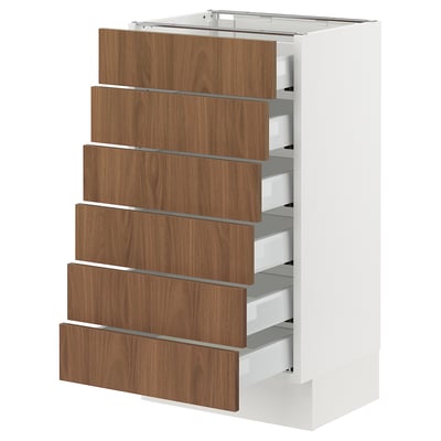 SEKTION / MAXIMERA Gabinete bajo+6 frentes/6 cajones, blanco/Tistorp efecto nogal marrón, 18x15x30 "