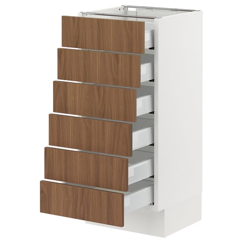 SEKTION / MAXIMERA Gabinete bajo+6 frentes/6 cajones, blanco/Tistorp efecto nogal marrón, 15x15x30 "