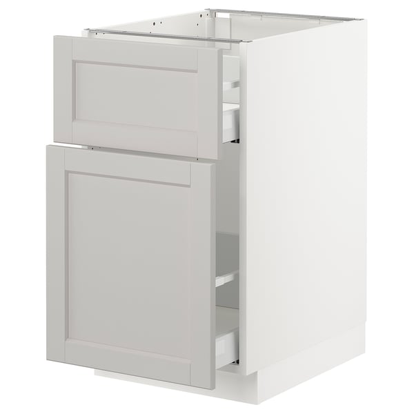 SEKTION / MAXIMERA Gabinete bajo+alm extraíble/cajón, blanco/Lerhyttan gris claro, 18x24x30 "