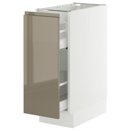 SEKTION / MAXIMERA Gabinete bajo+almacenamiento xtrbl, blanco/Voxtorp marrón grisáceo oscuro alto brillo, 12x24x30 "