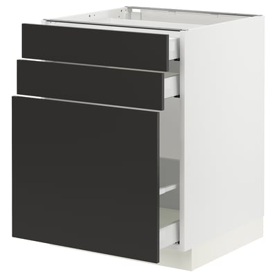 SEKTION / MAXIMERA Gabinete bajo/almcn extraíble/2 cjn, blanco/Nickebo antracita mate, 24x24x30 "